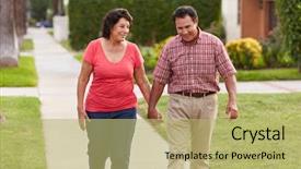  Presentation with walking together - PPT theme with senior hispanic couple walking along background and a yellow colored foreground