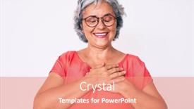  Presentation with grey - Slide set having senior-hispanic-grey-haired-woman background and a coral colored foreground