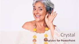  Presentation with hippie - Beautiful theme featuring senior-hispanic-grey-haired-woman backdrop and a lemonade colored foreground