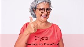  Presentation with grey - Beautiful slide deck featuring senior-hispanic-grey-haired-woman backdrop and a coral colored foreground