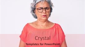  Presentation with grey - Audience pleasing slides consisting of senior-hispanic-grey-haired-woman backdrop and a coral colored foreground