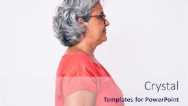  Presentation with grey - Cool new slide deck with senior-hispanic-grey-haired-woman backdrop and a sky blue colored foreground