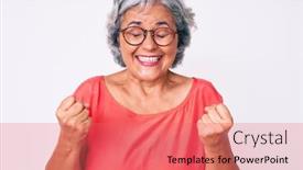  Presentation with grey - Cool new presentation theme with senior-hispanic-grey-haired-woman backdrop and a  colored foreground