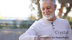  Presentation with senior smart home - Slide set enhanced with senior-hispanic-man-checking-health background and a light blue colored foreground