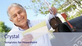  Presentation with hispanic millennials - Audience pleasing PPT layouts consisting of senior hispanic man checking mailbox backdrop and a sky blue colored foreground