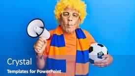  Presentation with fish ball - PPT theme consisting of senior-hispanic-man-football-hooligan background and a ocean colored foreground