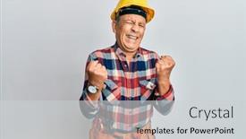  Presentation with handyman - Cool new slide set with senior-hispanic-man-wearing-handyman backdrop and a light gray colored foreground