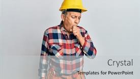  Presentation with senior care - Beautiful presentation design featuring senior-hispanic-man-wearing-handyman backdrop and a light gray colored foreground