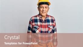  Presentation with handyman - Amazing presentation design having senior-hispanic-man-wearing-handyman backdrop and a coral colored foreground