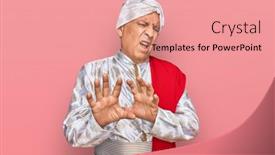  Presentation with saree - Amazing PPT theme having senior-hispanic-man-wearing-tradition backdrop and a coral colored foreground