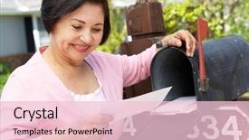  Presentation with hispanic heritage culture - Presentation theme consisting of senior hispanic woman checking mailbox background and a lemonade colored foreground