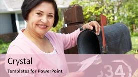  Presentation with hispanic heritage culture - Presentation design with senior hispanic woman checking mailbox background and a  colored foreground