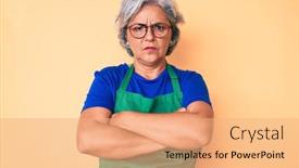  Presentation with apron - Audience pleasing presentation theme consisting of senior-hispanic-woman-wearing-apron backdrop and a coral colored foreground