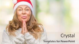  Presentation with praying hands - Presentation theme featuring senior hispanic woman wearing christmas background and a  colored foreground