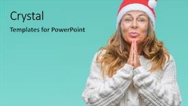  Presentation with praying hands - Amazing PPT theme having senior hispanic woman wearing christmas backdrop and a  colored foreground