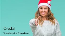  Presentation with friendly - Cool new PPT layouts with senior hispanic woman wearing christmas backdrop and a seafoam green colored foreground
