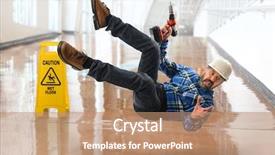  Presentation with senior worker - PPT theme having senior hispanic worker falling background and a coral colored foreground
