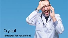  Presentation with shame - Audience pleasing slide deck consisting of senior hoary doctor man talking backdrop and a light blue colored foreground