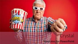  Presentation with film negative - Presentation design featuring senior-hoary-man-watching-film background and a red colored foreground