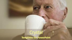  Presentation with elderly - Slide set enhanced with senior housing - closeup of elderly man drinking background and a coral colored foreground