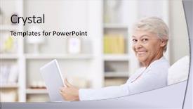  Presentation with elderly - Slide set consisting of senior housing - smiling elderly woman background and a  colored foreground