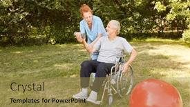  Presentation with trains - Slides enhanced with senior-in-a-wheelchair-trains background and a coral colored foreground