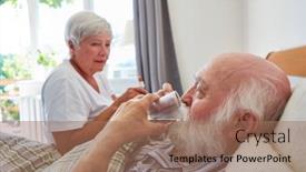  Presentation with medicine - Slide set having senior-in-bed-takes-medicine background and a coral colored foreground