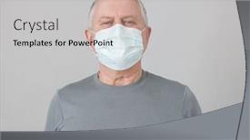  Presentation with flu virus - Slide set having senior-in-medical-mask-isolated background and a light gray colored foreground