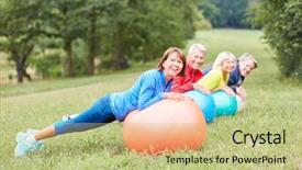  Presentation with exercise class - Slide deck having senior in rehabilitation class doing background and a mint green colored foreground