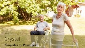  Presentation with walker - PPT theme enhanced with senior-in-wheelchair-and-senior background and a yellow colored foreground