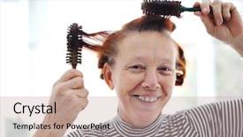  Presentation with lady - Presentation theme with senior lady hairdressing with many background and a  colored foreground