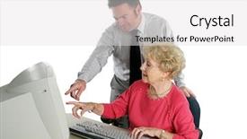  Presentation with extra lessons - Beautiful presentation theme featuring senior lady taking computer lessons backdrop and a  colored foreground