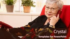  Presentation with senior living - Presentation theme with senior lady using landline phone background and a wine colored foreground