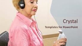  Presentation with voting - Audience pleasing slide deck consisting of senior lady voting on the new touch screen machines backdrop and a lemonade colored foreground