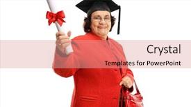  Presentation with diploma - Cool new presentation design with senior lady with a graduation backdrop and a coral colored foreground