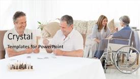  Presentation with bridge playing cards - PPT theme with senior living - men playing cards while their background and a lemonade colored foreground