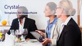  Presentation with work celebration - PPT theme consisting of senior luncheon - business lunch team meeting background and a sky blue colored foreground