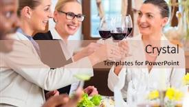  Presentation with business women - Theme featuring senior luncheon - group of men and women background and a  colored foreground