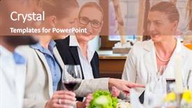  Presentation with business women - Cool new presentation theme with senior luncheon - group of men and women backdrop and a coral colored foreground