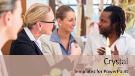  Presentation with business women - Slides enhanced with senior luncheon - group of men and women background and a  colored foreground