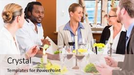  Presentation with men women are equal - Slides having senior luncheon - group of men and women background and a  colored foreground