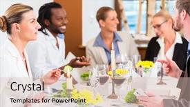  Presentation with business women - Beautiful PPT layouts featuring senior luncheon - group of men and women backdrop and a  colored foreground