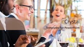  Presentation with team celebration - Cool new theme with senior luncheon - team at business lunch meeting backdrop and a  colored foreground