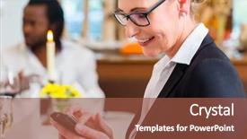  Presentation with restaurant business plan - Slide set enhanced with senior luncheon - woman on business lunch background and a  colored foreground