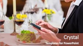  Presentation with lunch - PPT layouts consisting of senior luncheon - woman on business lunch background and a red colored foreground