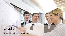  Presentation with board meeting - PPT theme with senior male business man giving a presentation at a meeting at modern light office on a table board background and a lemonade colored foreground