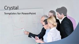  Presentation with board meeting - Presentation theme having senior male business man giving a presentation at a meeting at modern light office on a table board background and a light gray colored foreground