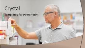  Presentation with drug pharmacy - Audience pleasing presentation consisting of senior male customer with drug backdrop and a light gray colored foreground