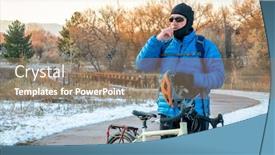  Presentation with biking - Slide set having senior-male-cyclist-is-putting background and a coral colored foreground