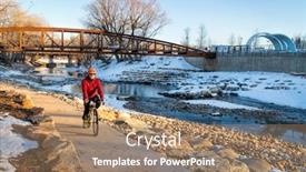  Presentation with winter river - Presentation design consisting of senior-male-cyclist-is-riding background and a coral colored foreground
